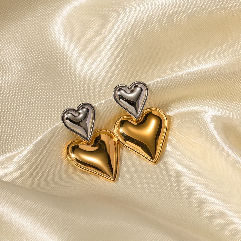 Waterproof Double Heart Drop Earrings*Tarnish Free - Picture 5 of 6